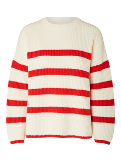 Bloomie Ls Knit O-Neck - Snow White/Flame Scarlet