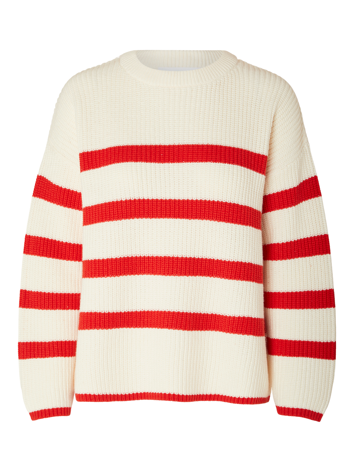 Bloomie Ls Knit O-Neck - Snow White/Flame Scarlet