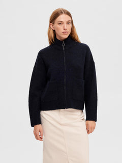 Sia Ras Ls Knit Zipper Cardigan - Dark Sapphire Melange