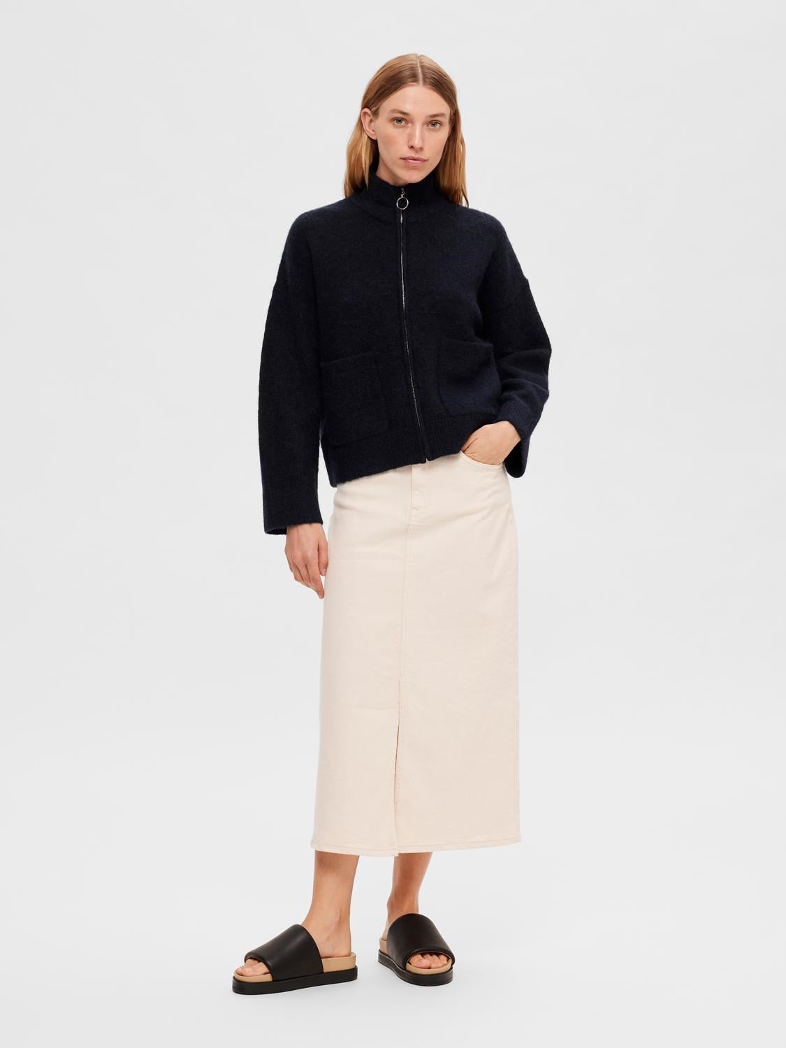 Sia Ras Ls Knit Zipper Cardigan Cashmere Blue Melange