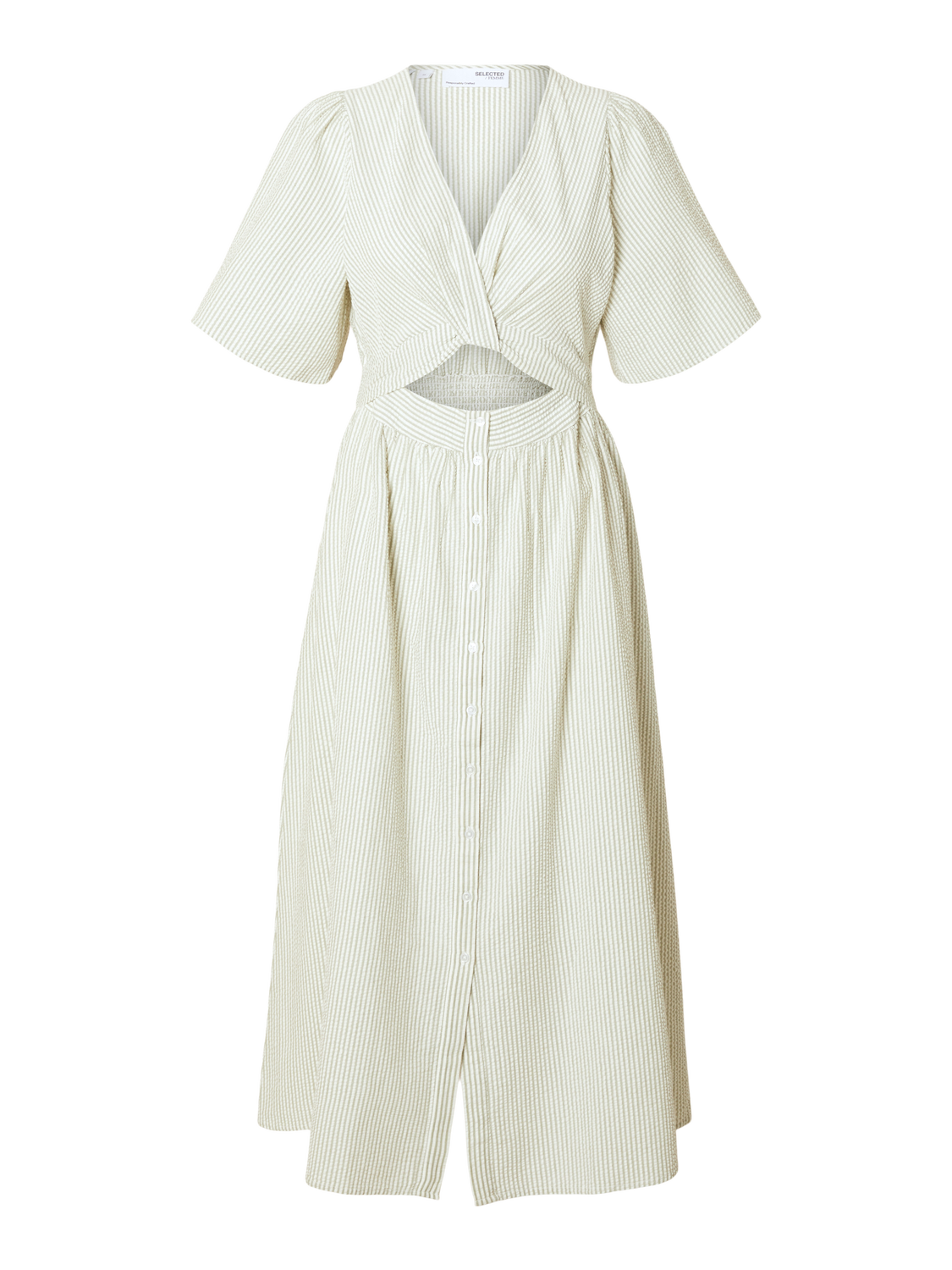 Vittoria Ss Striped Midi Shirt Dress - Snow White Grey Stripes