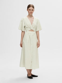 Vittoria Ss Striped Midi Shirt Dress - Snow White Grey Stripes