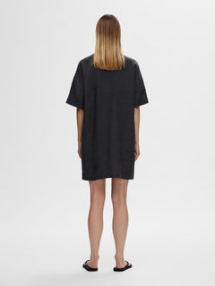 Linnie 2/4 Short Linen Shirt Dress B - Black