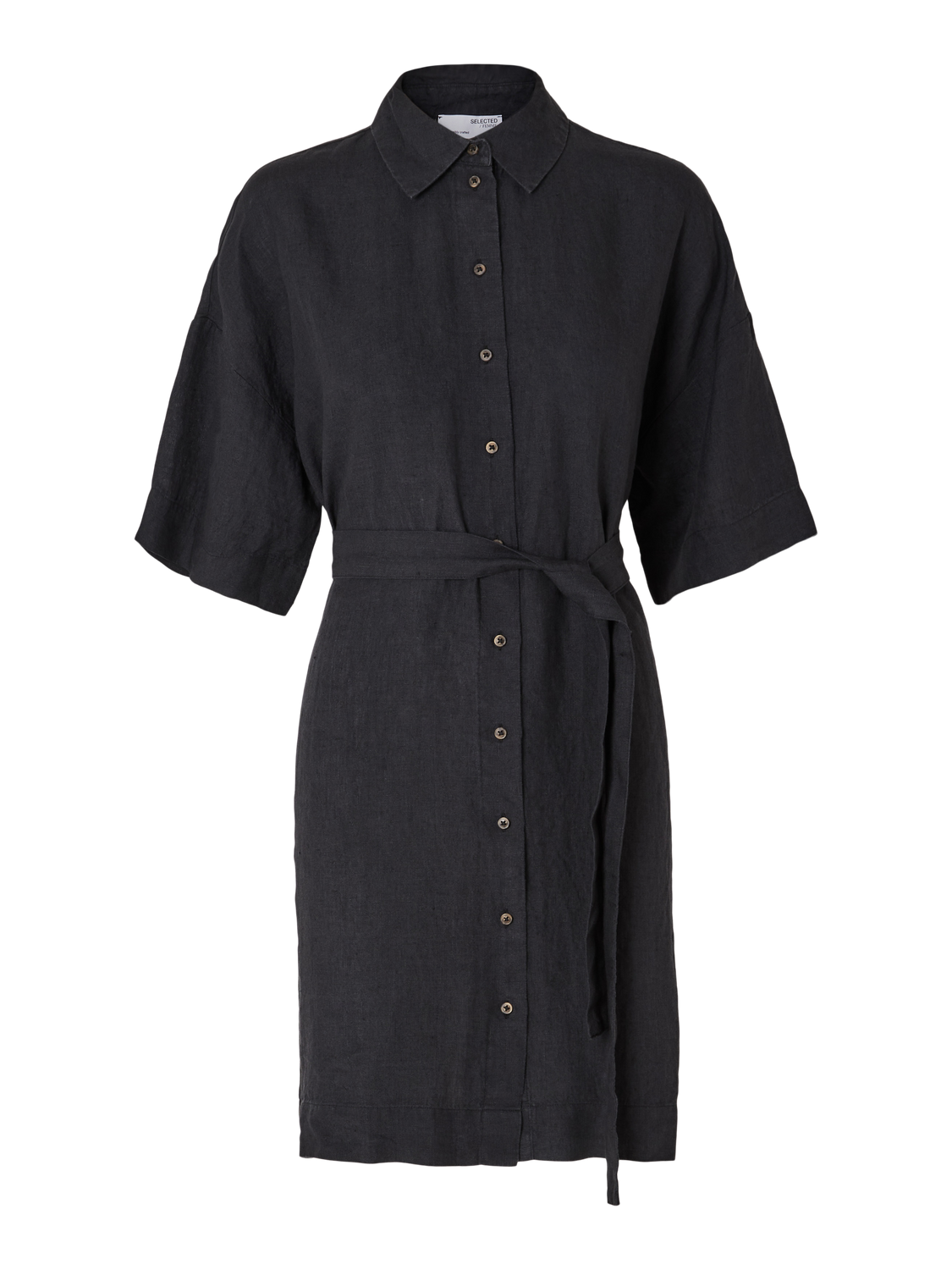 Linnie 2/4 Short Linen Shirt Dress B - Black