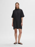 Linnie 2/4 Short Linen Shirt Dress B - Black