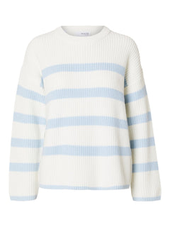 Bloomie Ls Knit O-Neck - Snow White/Cashmere Blue