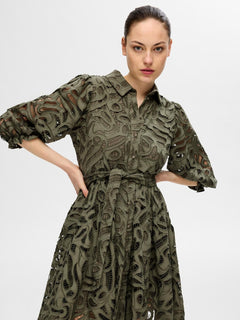 Allia 3/4 Short Shirt Broderi Dress B - Olivine