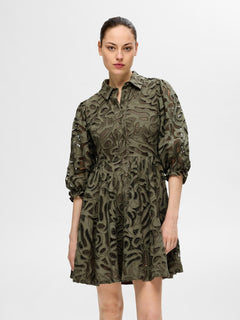 Allia 3/4 Short Shirt Broderi Dress B - Olivine