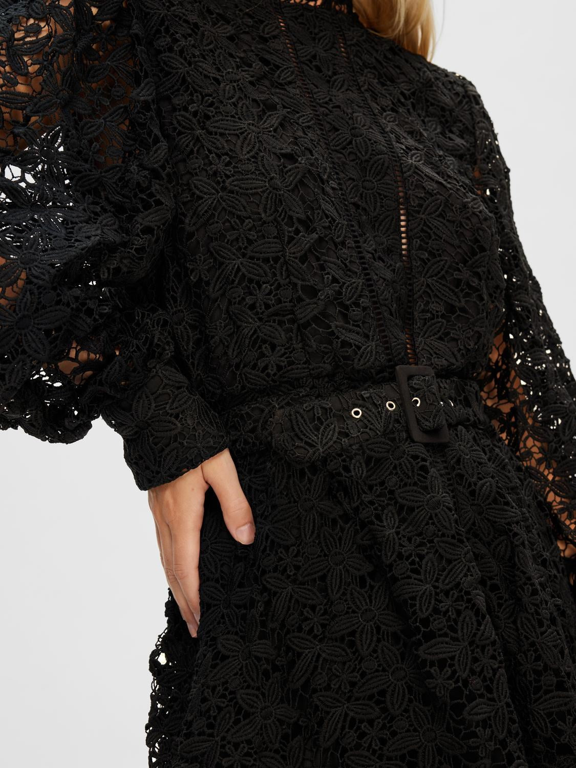 Silja Ls Embroidery Short Dress Solid - Black