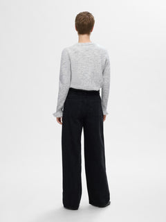 Lulu Ls Knit Frill Cuff O-Neck - Light Grey Melange