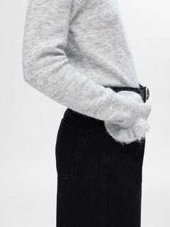 Lulu Ls Knit Frill Cuff O-Neck - Light Grey Melange