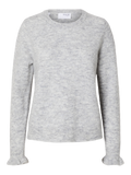 Lulu Ls Knit Frill Cuff O-Neck - Light Grey Melange