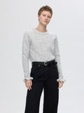 Lulu Ls Knit Frill Cuff O-Neck - Light Grey Melange
