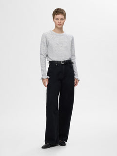 Lulu Ls Knit Frill Cuff O-Neck - Light Grey Melange
