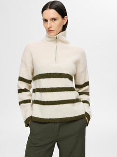 Maline Ls Knit Half Zip - Birch Kalamata