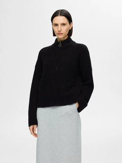 Sia Ras Ls Knit Zipper Cardigan - Black