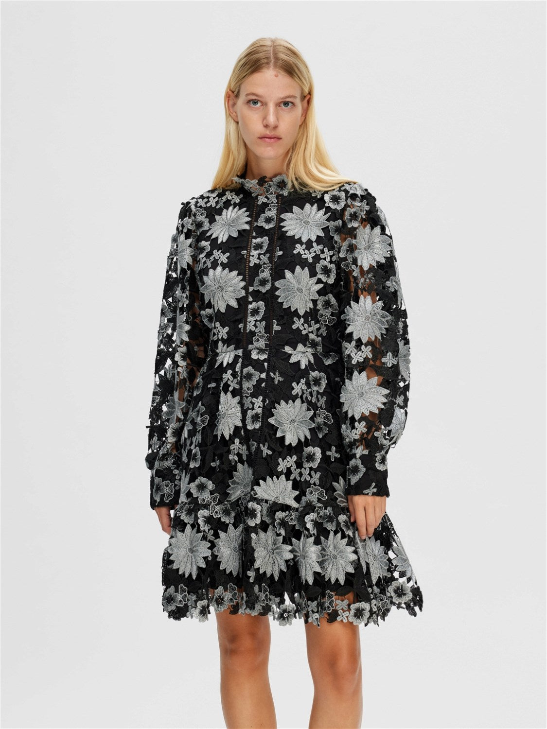 Silja Ls Embroidery Short Dress Multi - Black Multi Color Silver
