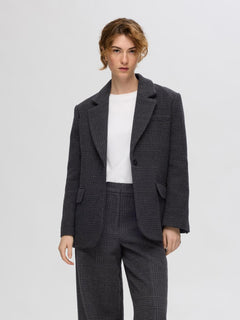 Bex Ls Oversized Blazer - Dark Grey Check
