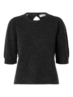 Lulu Ss Open Back Knit O-Neck - Volcanic Ash Melange