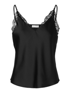 Alena Lace Trim Strap Top - Black