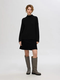 Cille Cashmere Blend High Neck - Black