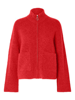 Sia Ras Ls Knit Zipper Cardigan - Flame Scarlet Melange
