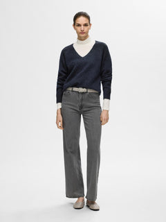 Lulu New Ls Knit V-Neck - Dark Sapphire Melange