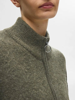 Sia Ras Ls Knit Zipper Cardigan - Kalamata  Melange
