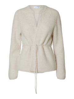 Sia Ras Ls Knit Belt Cardigan - Birch Melange