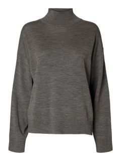 Hella Ls Knit High Neck - Medium Grey Melange