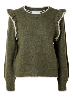 Alva Frills Ls Knit O-Neck - Kalamata/Birch