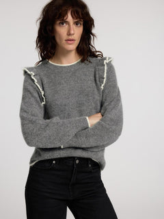 Alva Frills Ls Knit O-Neck - Medium Grey Melange/Birch