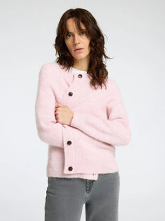 Lulu Ls Knit Short Cardigan B Noos - Bleached Mauve Melange