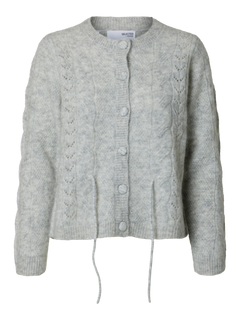 Vera Ls Knit Belt Cardigan - Light Grey Melange
