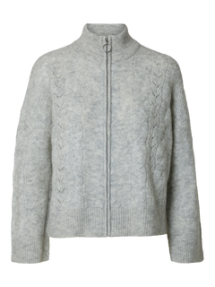 Vera Ls Knit Zip Cardigan - Light Grey Melange