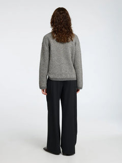 Lulu Ls Herringbone Knit High Neck - Medium Grey Melange/Birch