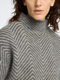 Lulu Ls Herringbone Knit High Neck - Medium Grey Melange/Birch