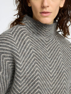 Lulu Ls Herringbone Knit High Neck - Medium Grey Melange/Birch