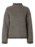 Lulu Ls Herringbone Knit High Neck - Medium Grey Melange/Birch