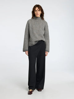 Lulu Ls Herringbone Knit High Neck - Medium Grey Melange/Birch