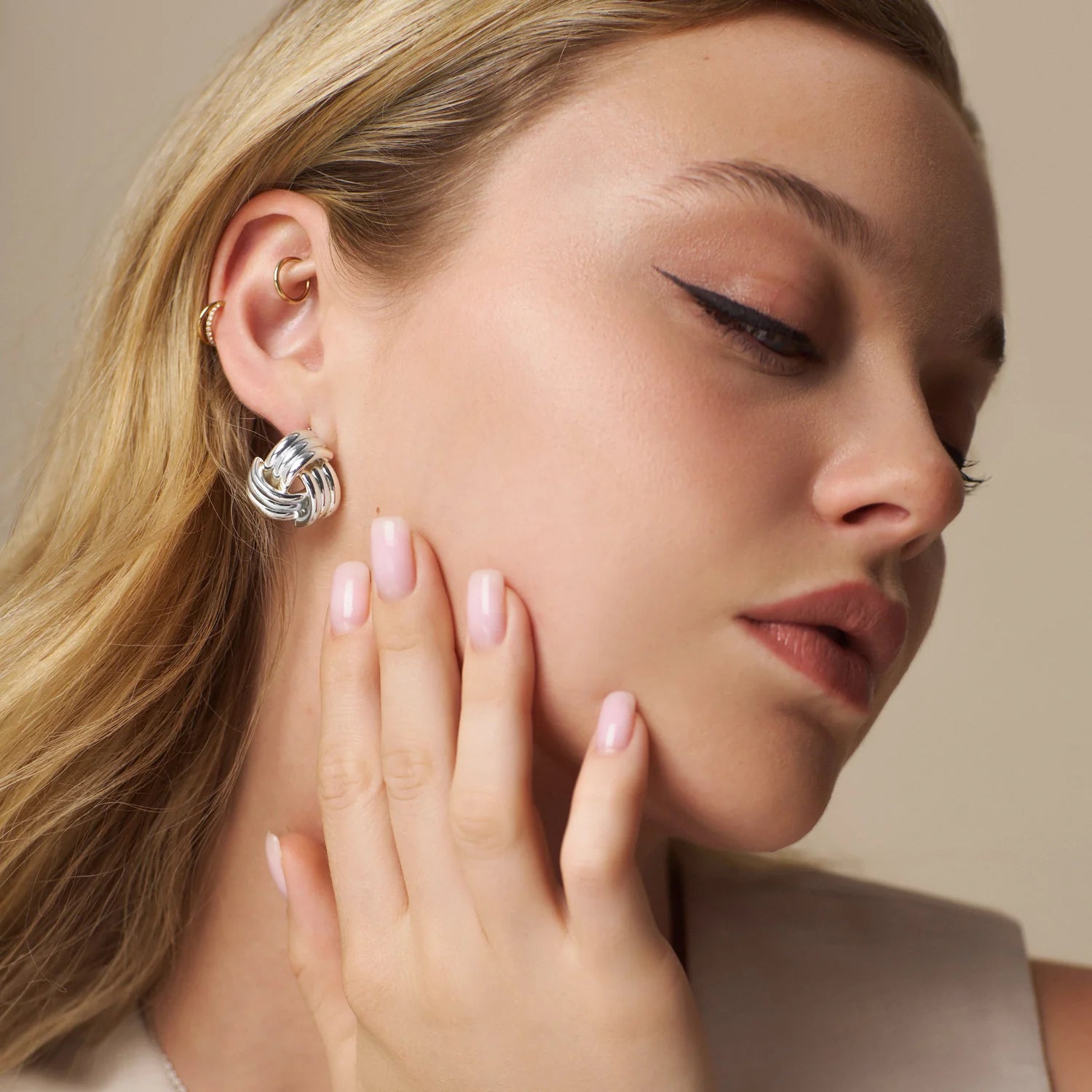 Interlocking Statement Stud Earring - Silver