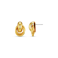 Mini Textured Interlocking Earrings - Pale Gold