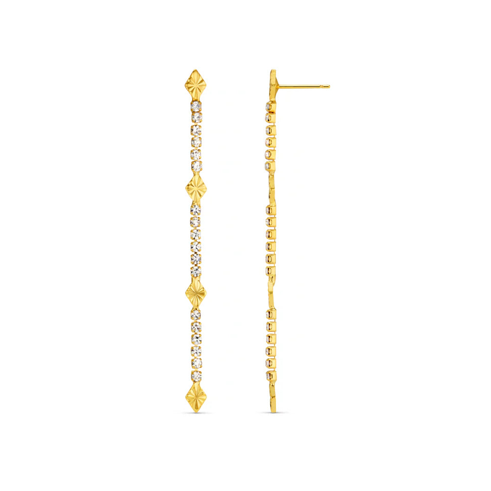 Cupchain & Etched Detail Long Drop Earrings - Pale Gold