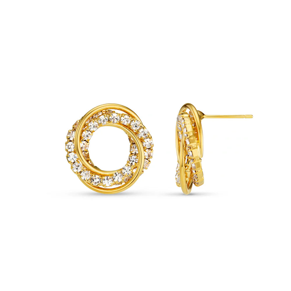 Interlocking Pave Open Circle Stud Earrings - Pale Gold