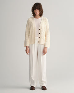 Herringbone V-Neck Cardigan - Cream