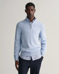 Casual Cotton Halfzip - Light Blue Melange