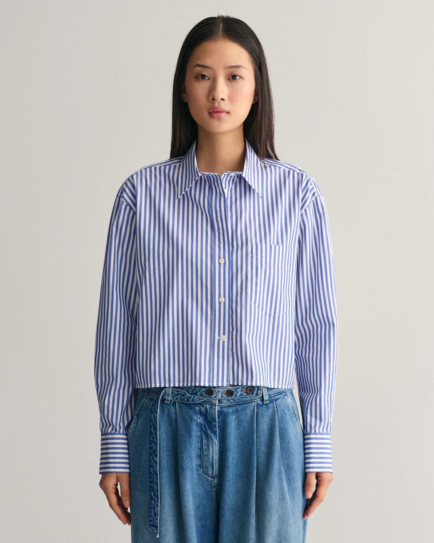 Rel Cropped Striped Shirt - College Blue
