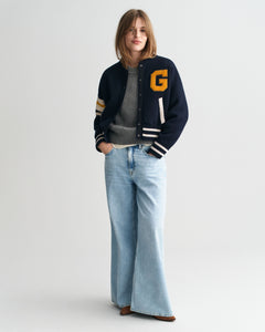 Gant Varsity Knitted Jacket - Evening Blue