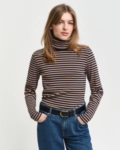 Slim Striped Rib Turtleneck - Caramel Beige
