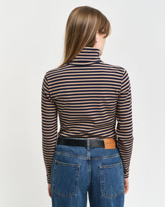 Slim Striped Rib Turtleneck - Caramel Beige